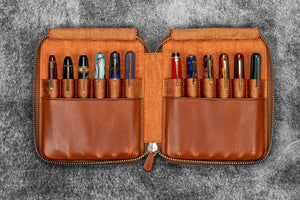 Legacy Leather Zip Pen Case For 12 Pens - A6 - Deep Cognac