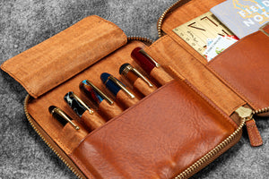 Legacy Leather Zip Pen Case For 6 Pens - A6 - Deep Cognac