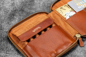 Legacy Leather Zip Pen Case For 6 Pens - A6 - Deep Cognac