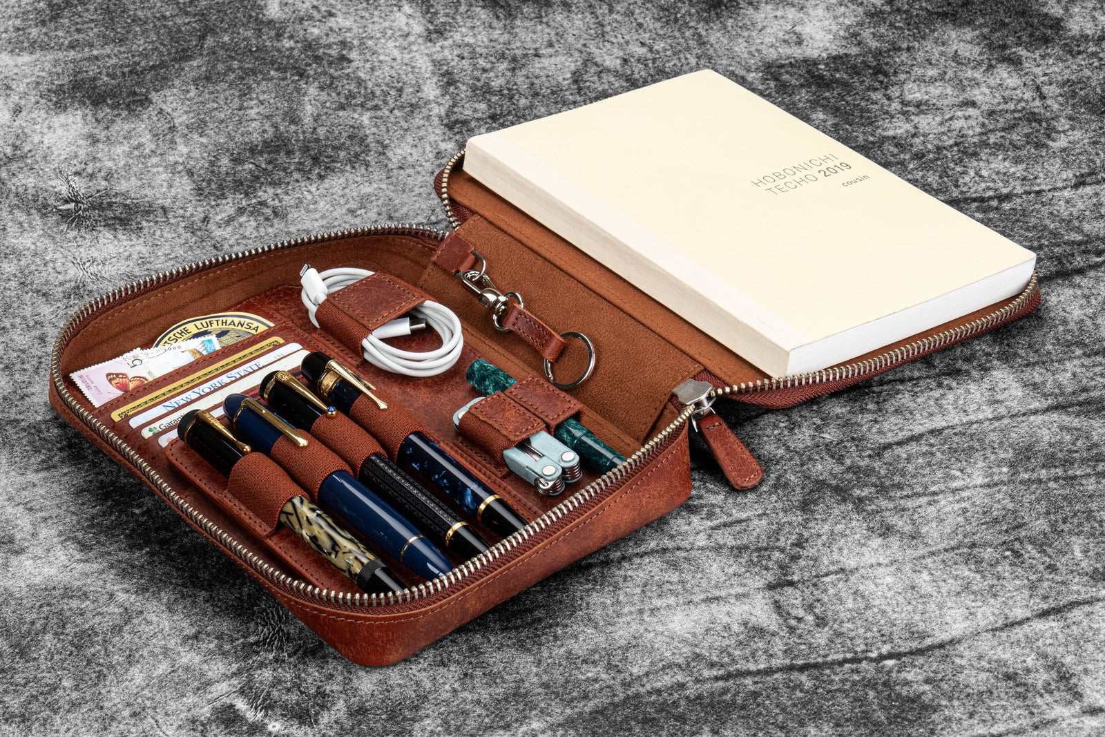 Expansi-Folio Leather Wide A5 Zip Folio - Aged Copper