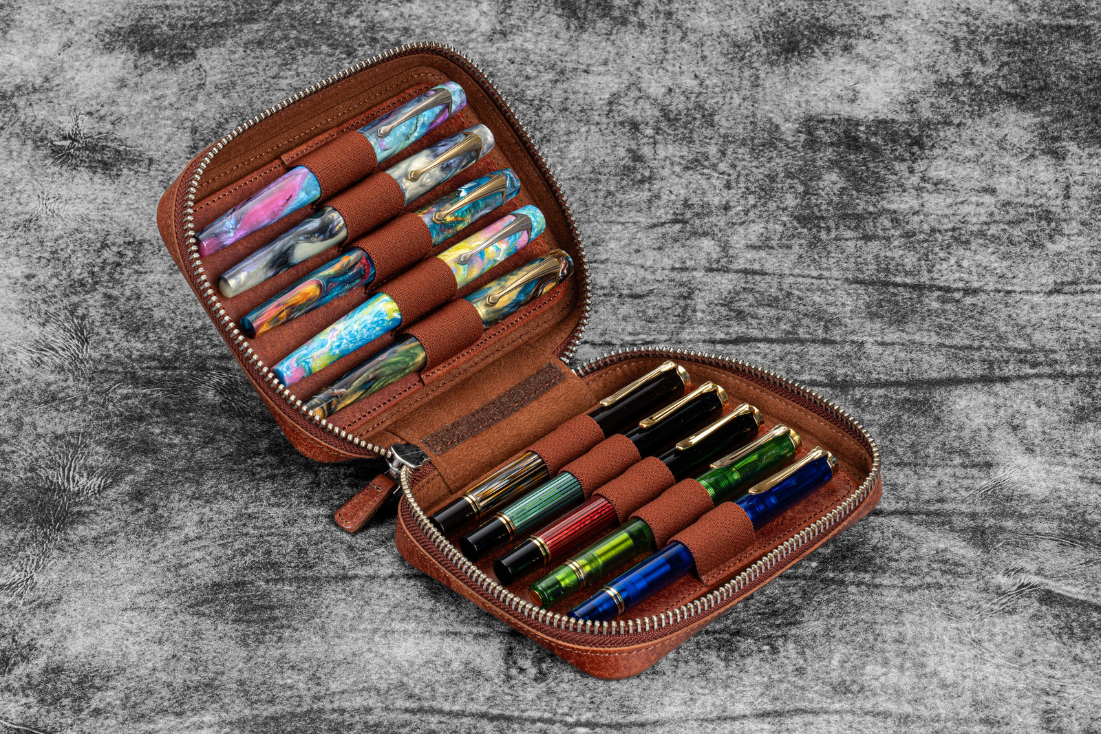 Expansi-Pouch Leather Wide 10 Slots Pen Case - Aged Copper