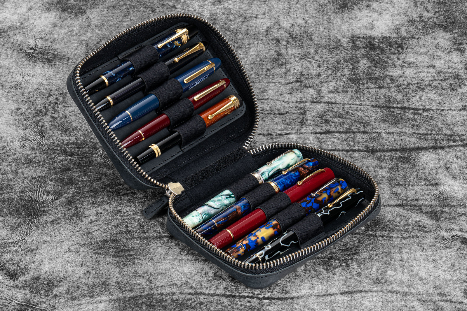 Expansi-Pouch Leather Wide 10 Slots Pen Case - Crazy Horse Graphite