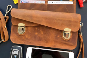 Leather Accordion Pouch / Bag - C.H. Brown