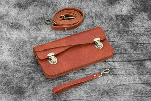 Leather Accordion Pouch / Bag - Aged Copper