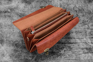 Leather Accordion Pouch / Bag - Aged Copper
