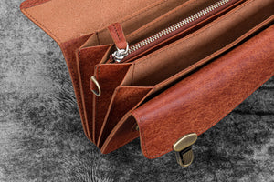 Leather Accordion Pouch / Bag - Aged Copper