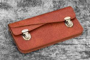 Leather Accordion Pouch / Bag - Aged Copper