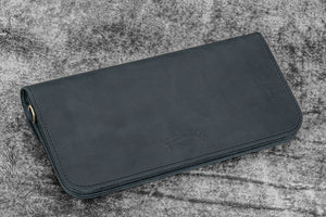 Leather Accordion Pouch / Bag - Crazy Horse Graphite