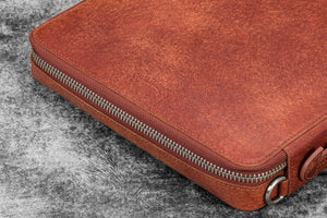 Leather Compendium Bag - A4 Zippered Folio Organizer - Aged Copper