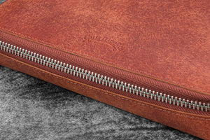 Leather Compendium Bag - A4 Zippered Folio Organizer - Aged Copper
