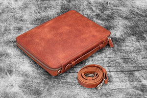 Leather Compendium Bag - A4 Zippered Folio Organizer - Aged Copper