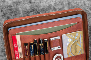 Leather Compendium Bag - A4 Zippered Folio Organizer - Aged Copper
