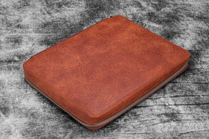 Leather Compendium Bag - A4 Zippered Folio Organizer - Aged Copper