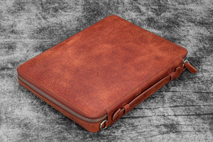 Leather Compendium Bag - A4 Zippered Folio Organizer - Aged Copper