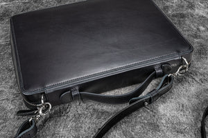 Leather Compendium Bag - A4 Zippered Folio Organizer - Black