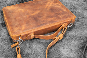 Leather Compendium Bag - A4 Zippered Folio Organizer - Crazy Horse Brown