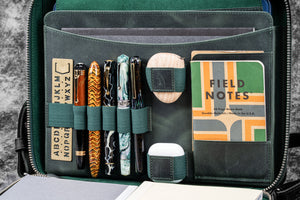 Leather Compendium Bag - A4 Zippered Folio Organizer - Crazy Horse Forest Green