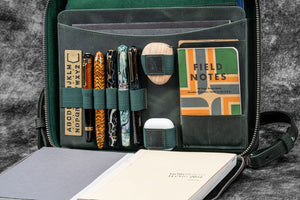 Leather Compendium Bag - A4 Zippered Folio Organizer - Crazy Horse Forest Green