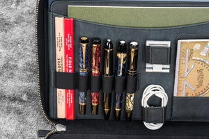 Leather Compendium Bag - A4 Zippered Folio Organizer - Crazy Horse Graphite