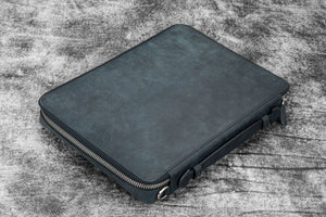 Leather Compendium Bag - A4 Zippered Folio Organizer - Crazy Horse Graphite
