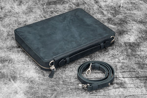 Leather Compendium Bag - A4 Zippered Folio Organizer - Crazy Horse Graphite