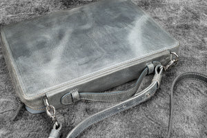 Leather Compendium Bag - A4 Zippered Folio Organizer - Crazy Horse Smoky