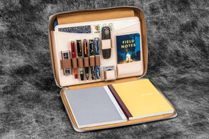Leather Compendium Bag - A4 Zippered Folio Organizer - Undyed Leather