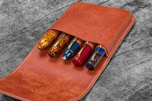 Leather Flap Pen Case for Five Pens - Aged Copper