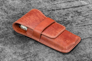 Leather Flap Pen Case for Three Pens - Aged Copper