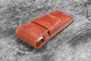Leather Flap Pen Case for Three Pens - Aged Copper