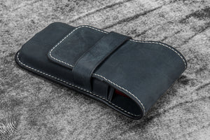 Leather Flap Pen Case for Three Pens - Crazy Horse Graphite