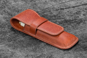 Leather Flap Pen Case for Two Pens - Aged Copper