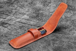 Leather Flap Pen Case for Two Pens - Aged Copper