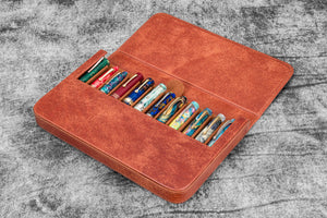 Leather Magnum Opus 12 Slots Hard Pen Case with Removable Pen Tray - Aged Copper