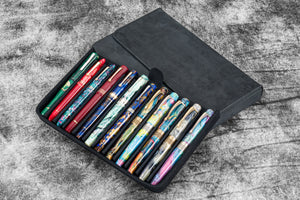 Leather Magnum Opus 12 Slots Hard Pen Case with Removable Pen Tray - Crazy Horse Graphite