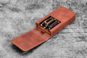 Leather Magnum Opus 3 Slots Hard Pen Case with Removable Pen Tray - Aged Copper