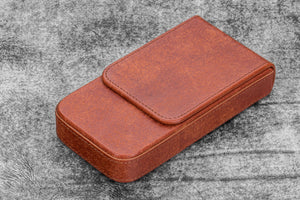 Leather Magnum Opus 3 Slots Hard Pen Case with Removable Pen Tray - Aged Copper