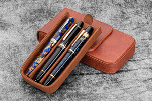 Leather Magnum Opus 3 Slots Hard Pen Case with Removable Pen Tray - Aged Copper