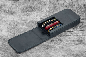 Leather Magnum Opus 3 Slots Hard Pen Case with Removable Pen Tray - Crazy Horse Graphite