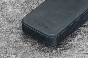 Leather Magnum Opus 3 Slots Hard Pen Case with Removable Pen Tray - Crazy Horse Graphite