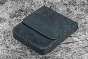 Leather Magnum Opus 6 Slots Hard Pen Case with Removable Pen Tray - Crazy Horse Graphite