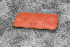 Leather Slip-N-Zip 4 Slots Zippered Pen Pouch - Aged Copper