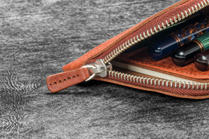 Leather Slip-N-Zip 4 Slots Zippered Pen Pouch - Aged Copper