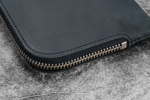Leather Slip-N-Zip 4 Slots Zippered Pen Pouch - Crazy Horse Graphite