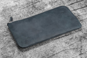 Leather Slip-N-Zip 4 Slots Zippered Pen Pouch - Crazy Horse Graphite
