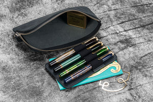 Leather Slip-N-Zip 4 Slots Zippered Pen Pouch - Crazy Horse Graphite