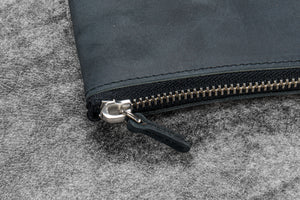 Leather Slip-N-Zip 4 Slots Zippered Pen Pouch - Crazy Horse Graphite