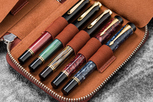 Leather Zippered 10 Slots Pen Case - Aged Copper