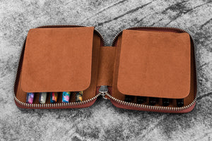 Leather Zippered 10 Slots Pen Case - Aged Copper
