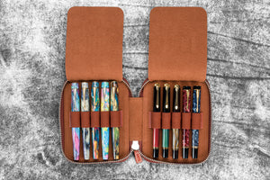 Leather Zippered 10 Slots Pen Case - Aged Copper